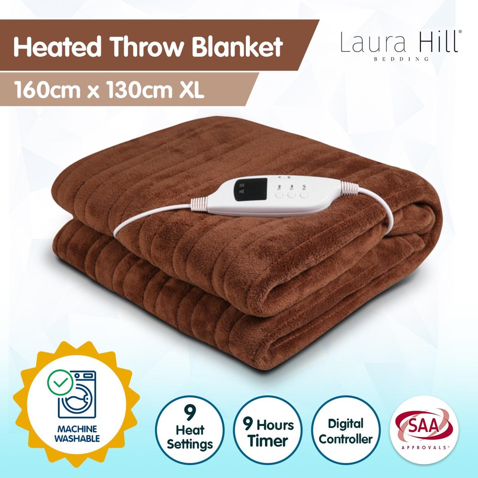 Laura Hill Heated Electric Blanket Throw Rug Coral Warm Fleece Winter Brown  - Bunnings Australia