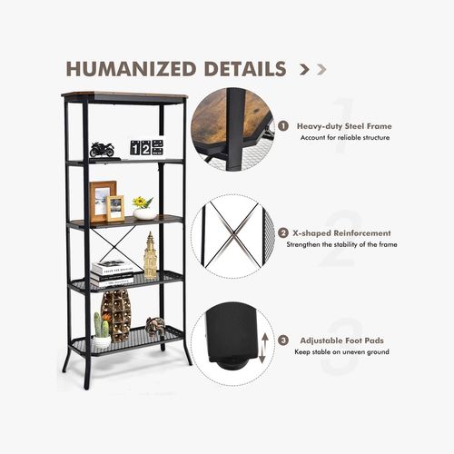 Costway 5-Tier Kitchen Storage Rack Steel Frame Organizer Shelf Wood ...