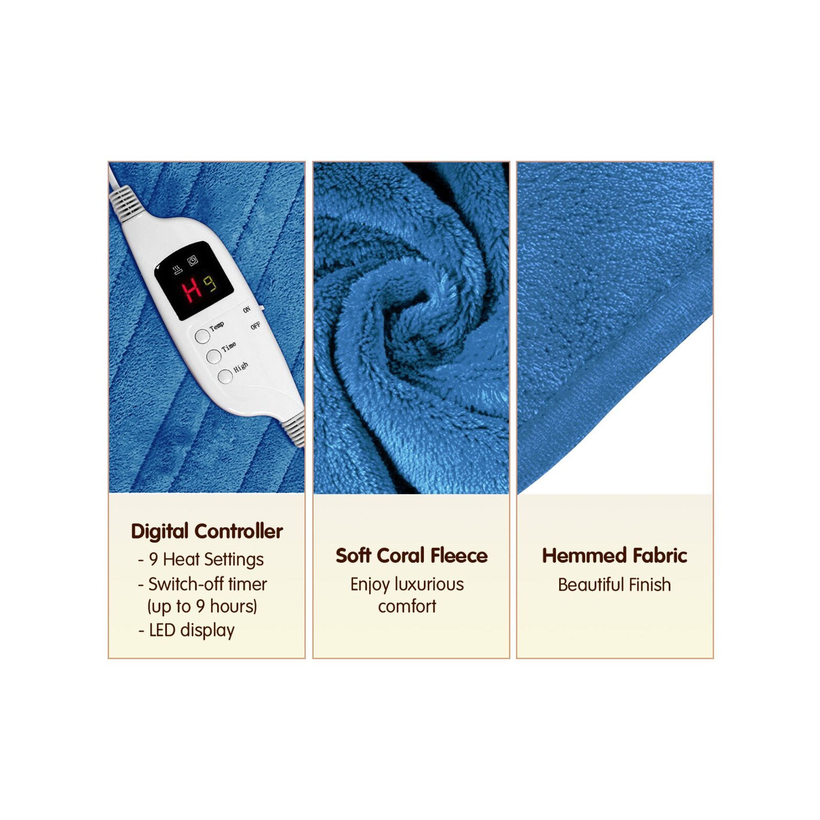 Heated Electric Blanket Throw Rug Coral Warm Fleece Winter Blue - Bunnings  Australia