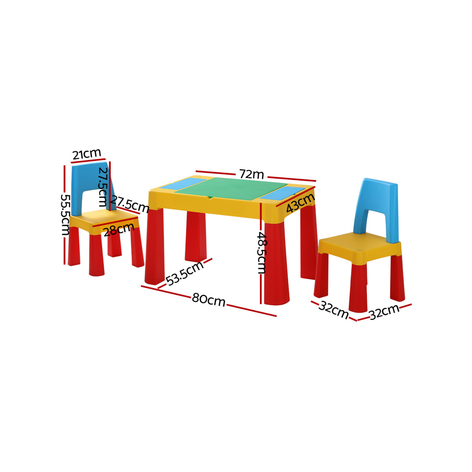 Keezi 3-Piece Kids Table and Chairs Set 2-in-1 Building Block Desk ...