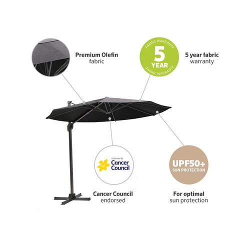 Coolaroo 3m Charcoal Round Mindil Cantilever Umbrella - Bunnings Australia