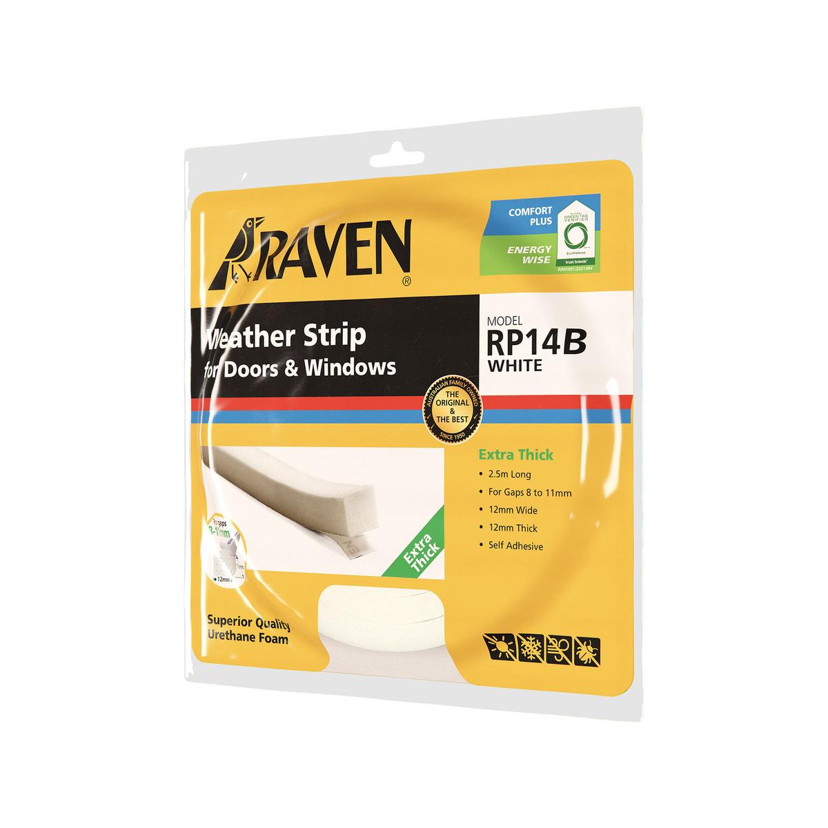 Raven 2500mm White RP14B Self Adhesive Thick Weather Strip - Bunnings ...