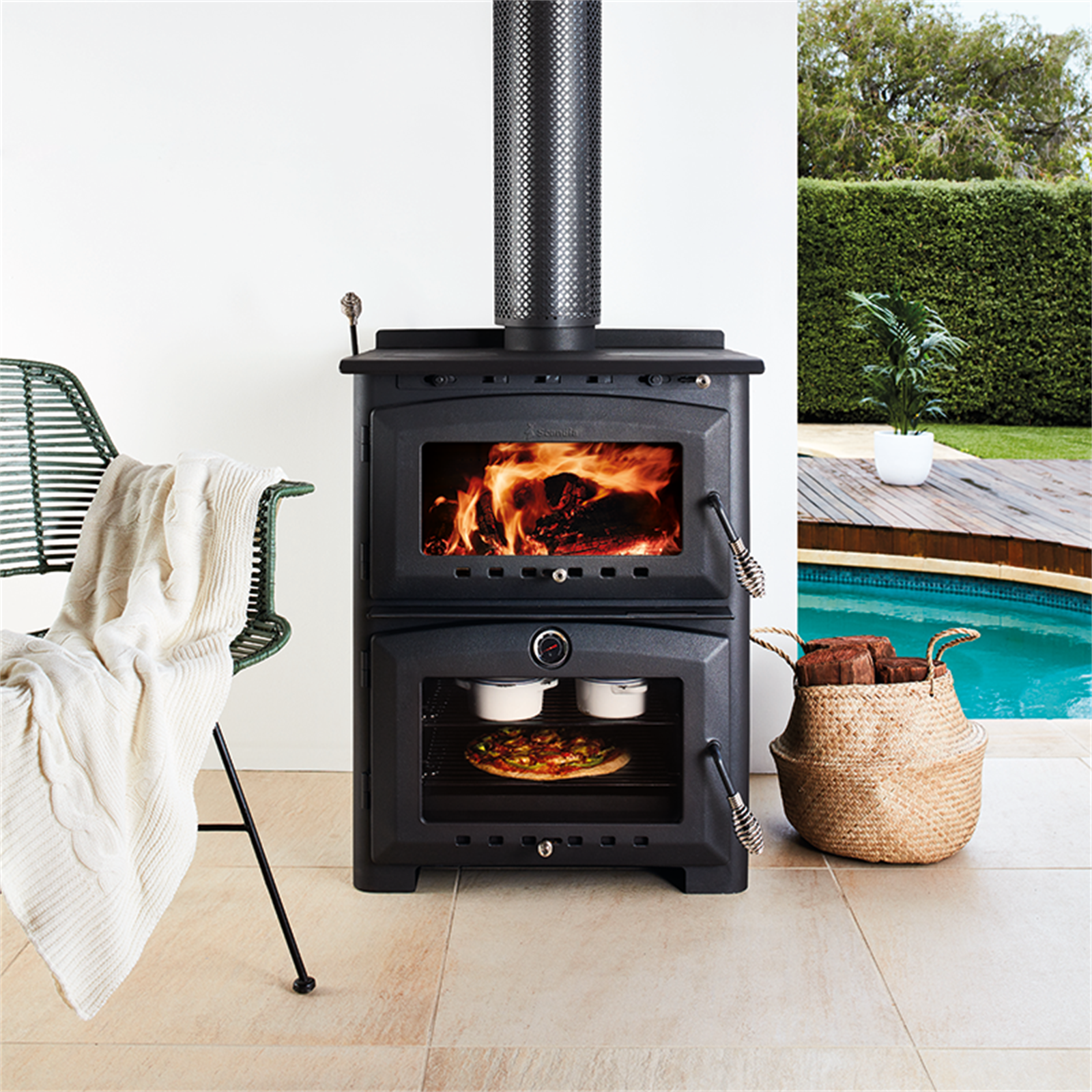 Scandia Heat u0026 Cook Wood Fire Oven And Stove - Bunnings Australia