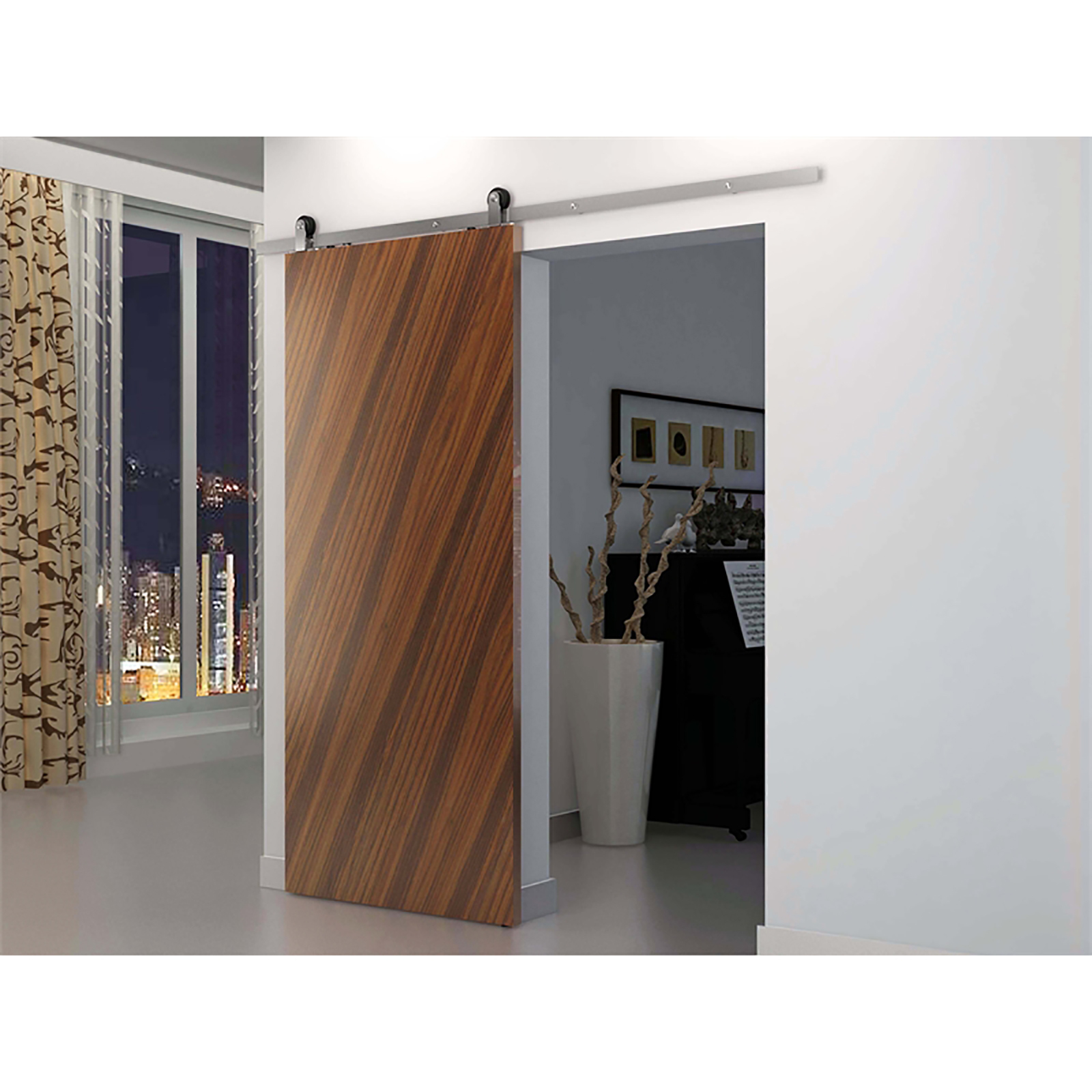Rolltrak 2000 x 40 x 6mm Satin Nickel Top Fix Barn Door Track Set ...