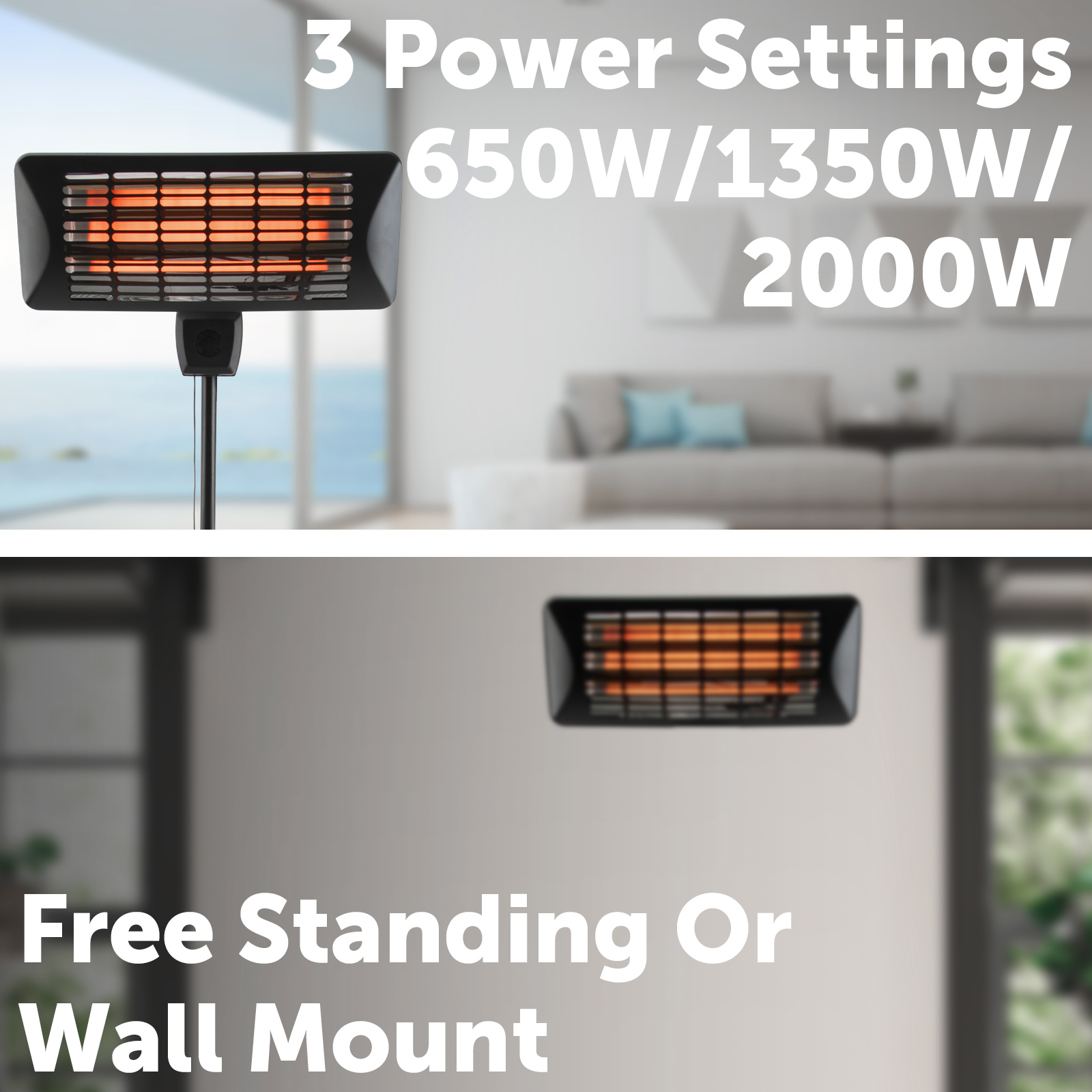 Jumbuck 2000W Black Matte Radiant Patio Heater - Bunnings Australia