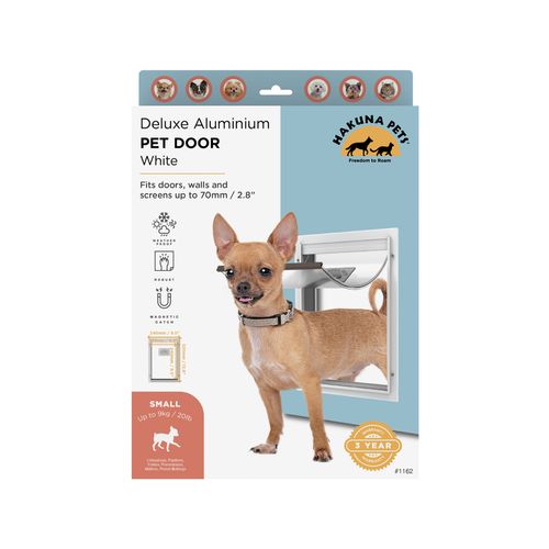Hakuna Pets Small White Deluxe Aluminium Pet Door - Bunnings Australia