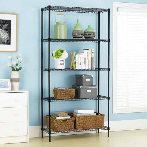 Black 5-Tier Wire Storage Rack for Kitchen Organization - Bunnings ...