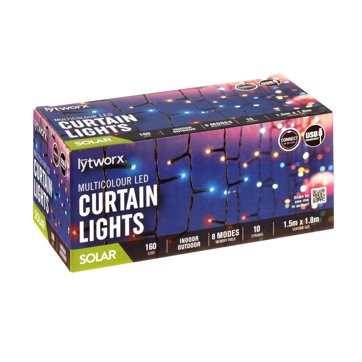 Lytworx 1.5 x 1.8m Multicolour Solar Connectable Curtain Light ...