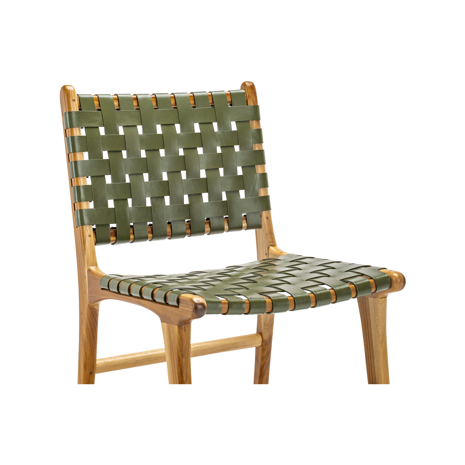 Lazie Set of 2 Olive Green Leather Strapping Teak Wood Dining Chair ...