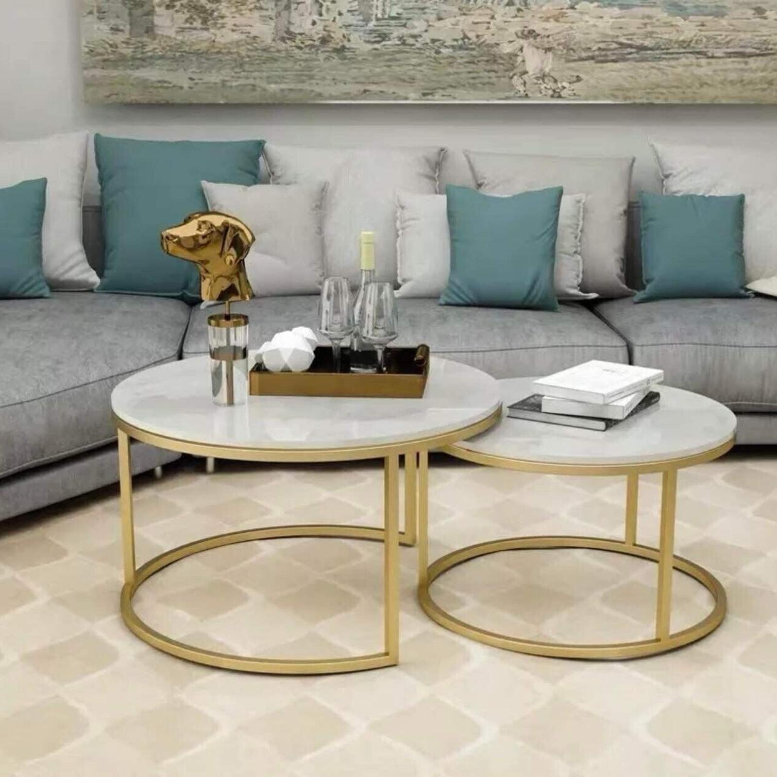 Nested Marble Coffee Table 80/60 cm Gold Set of 2 - Bunnings Australia