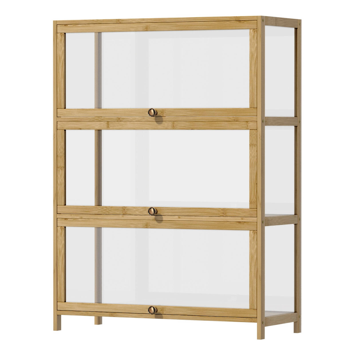 Oikiture Display Cabinet Storage 3-Tier Shelves Clear Bookcase Stand ...