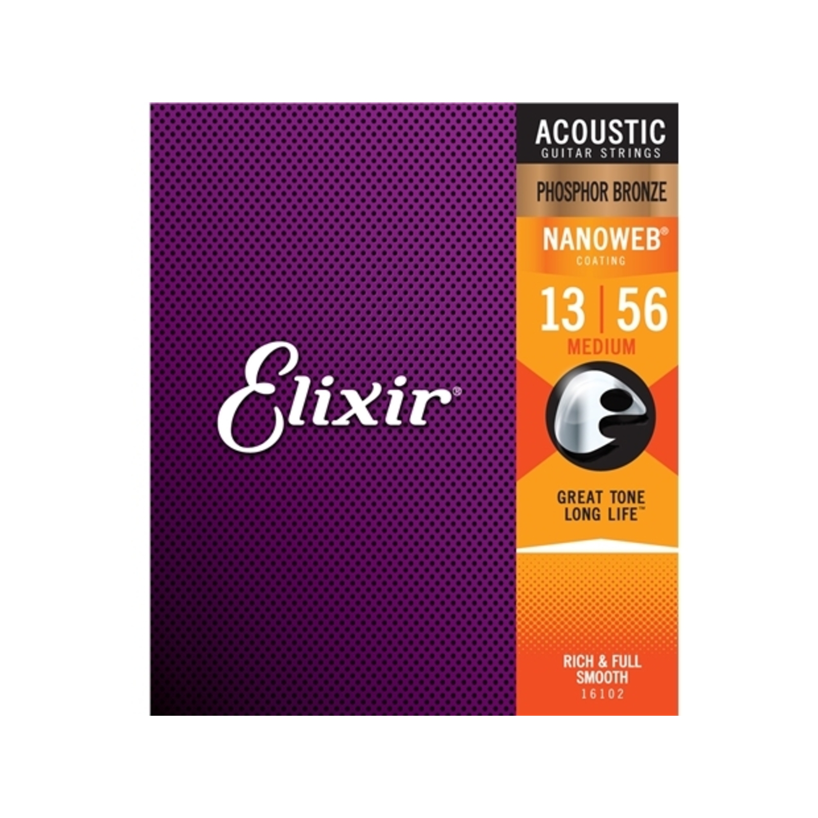 Elixir #16102 Acoustic Nano Phosphor Bronze Guitar String 12-56 Light ...
