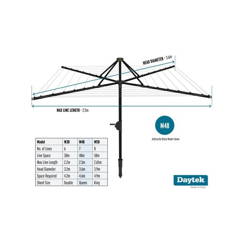 Daytek MK2 M48 Rotary Clothesline - Anthracite Black - Bunnings New Zealand