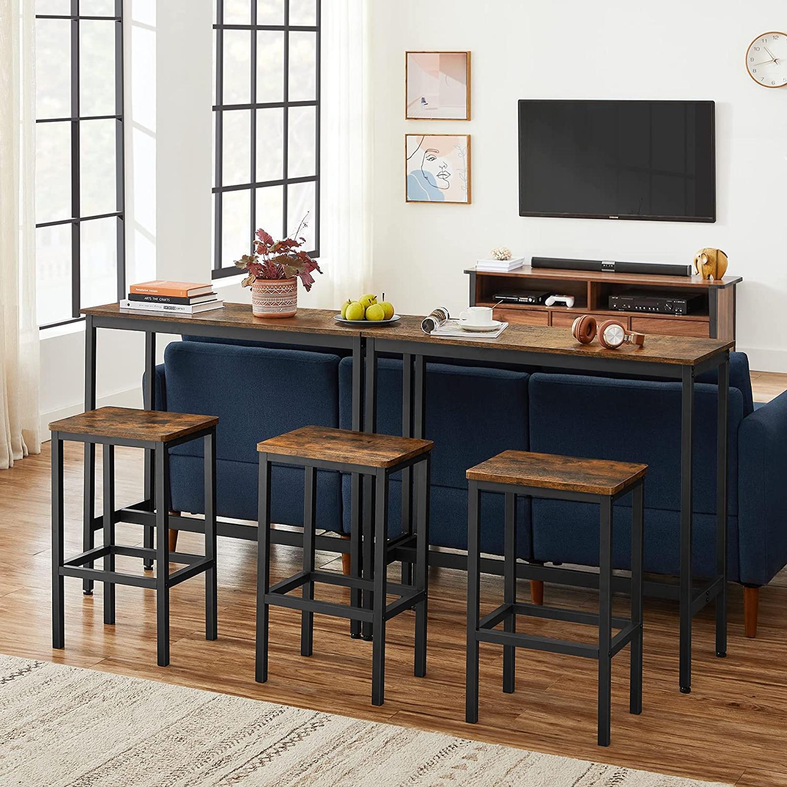VASAGLE Extendable Dining Table Set With 4 Chairs - Rustic Brown & Black, Adjustable Width (33.3" To 47.3") For Small Spaces