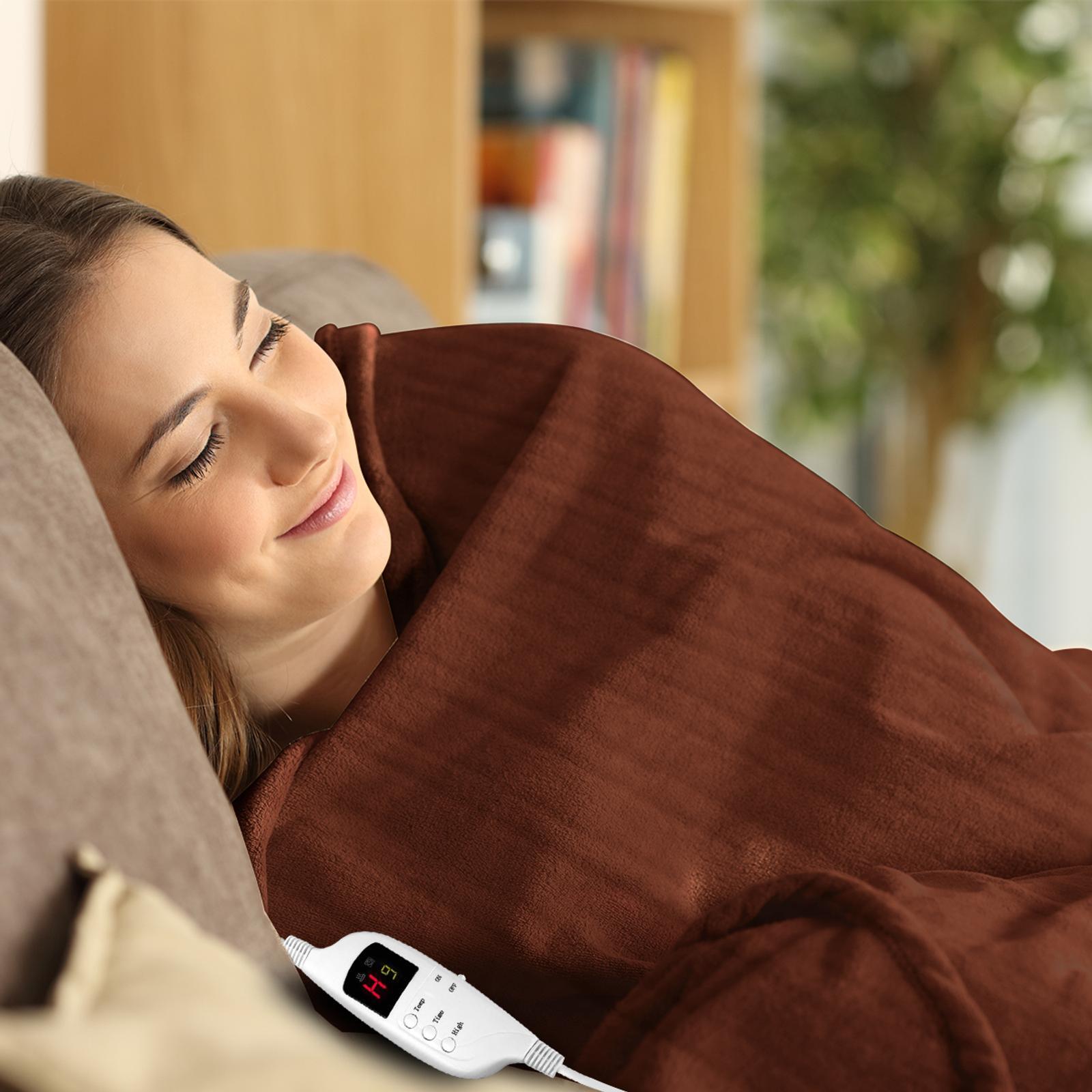 Laura Hill Heated Electric Blanket Throw Rug Coral Warm Fleece Winter Brown  - Bunnings Australia