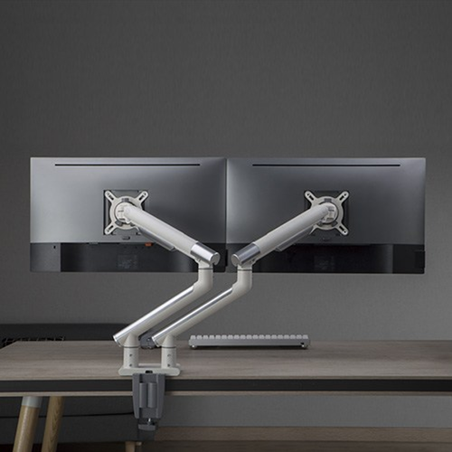 Brateck Premium Aluminum Spring-Assisted Dual Monitor Arm - White ...