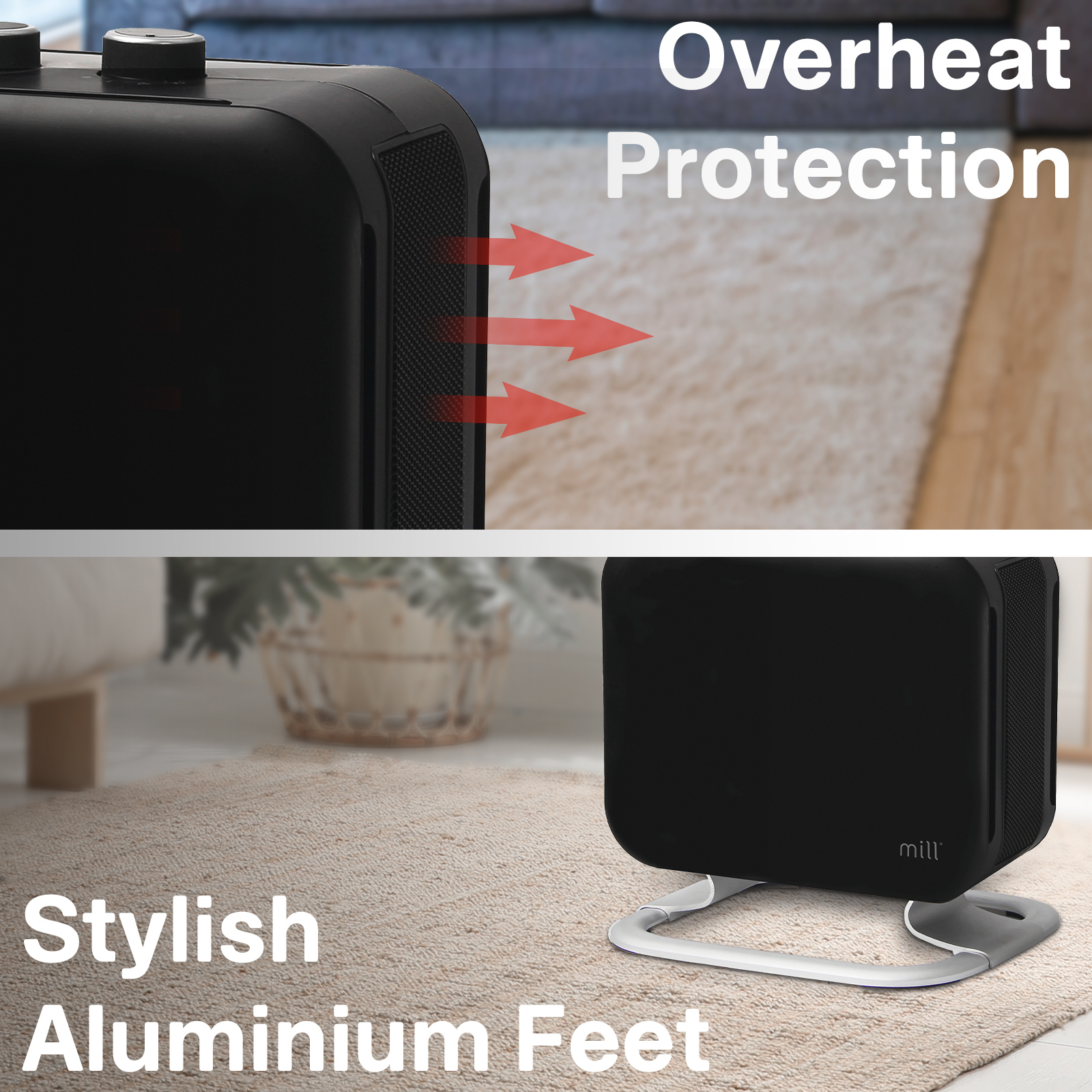 Mill 1800W Black PTC Compact Fan Heater - Bunnings Australia