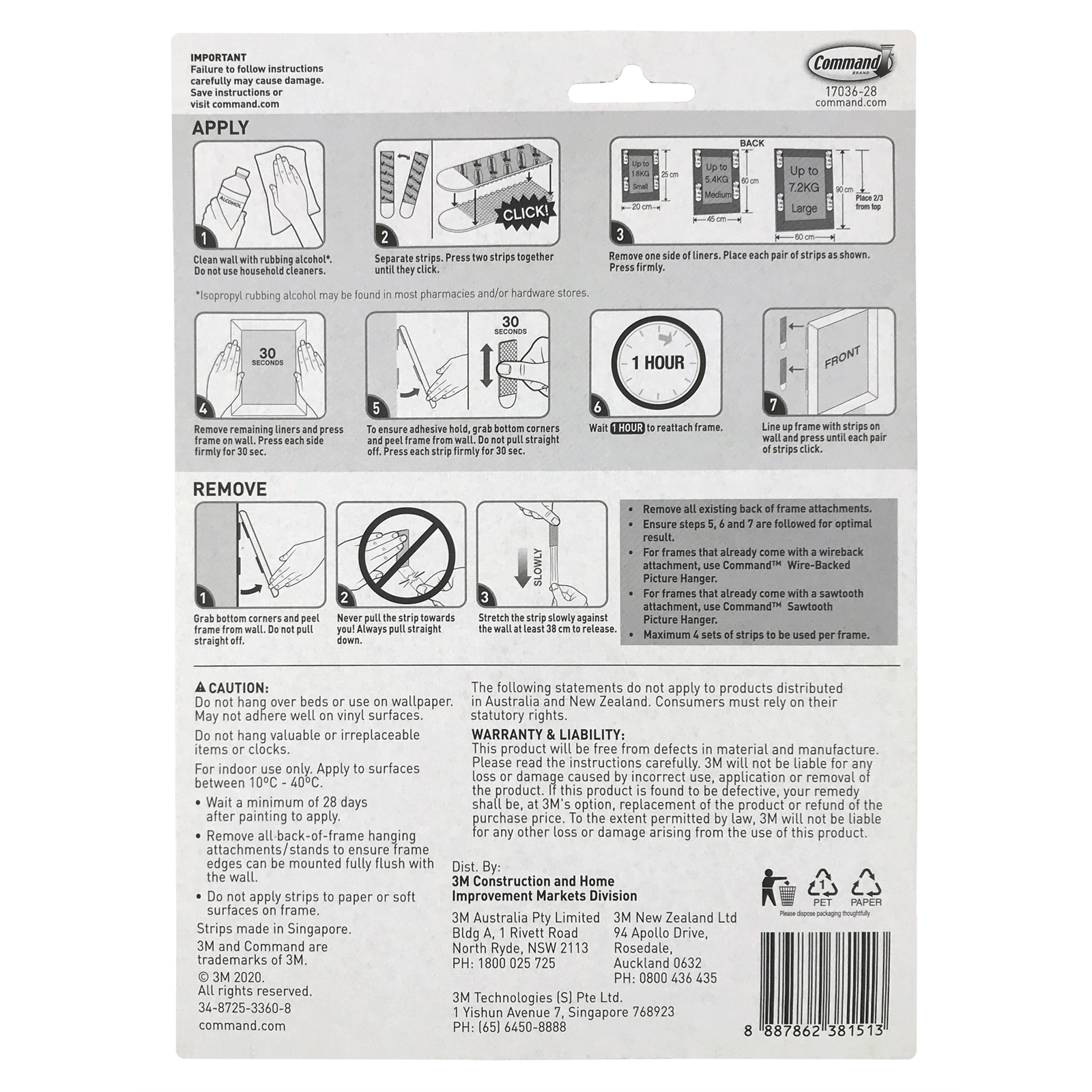 Command™ Adhesive Small Narrow Medium Large White Adhesive Picture ...