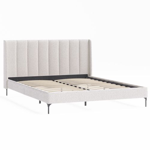 Brooklyn Double Ivory White Boucle Wing Bed Frame - Bunnings Australia