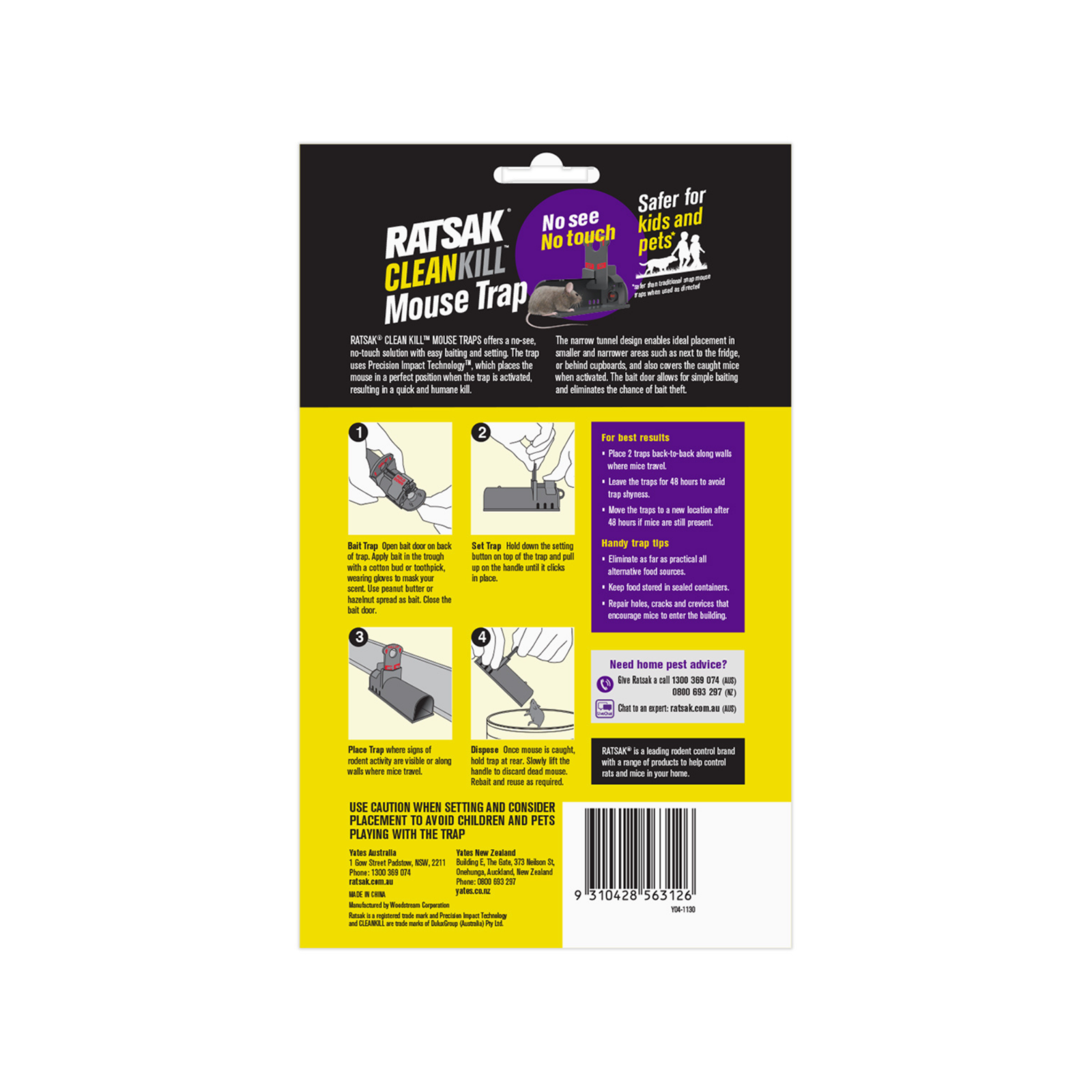 RATSAK Clean Kill Mouse Trap - 3 Pack - Bunnings Australia